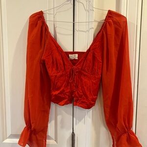Urban Outfitters Orange-Red V-Neck Peasant Blouse